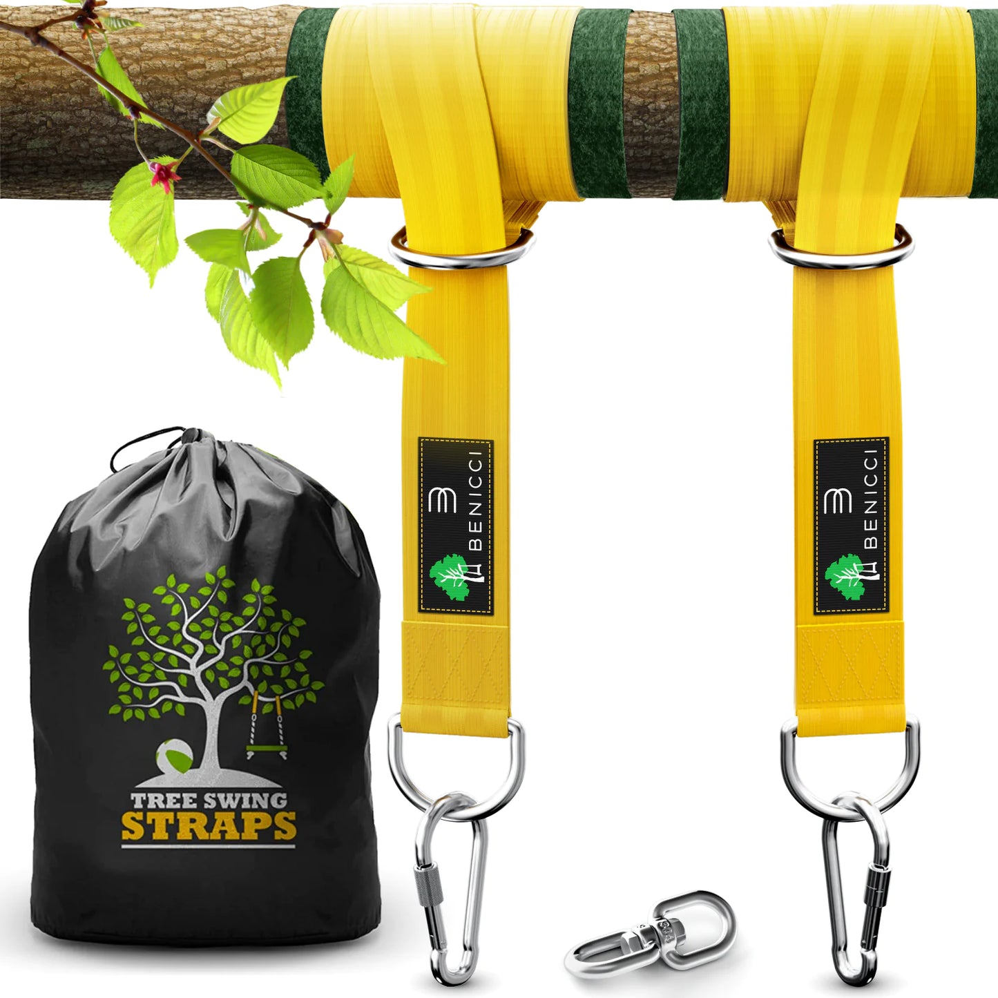 Safe Tree Swing Hanging Kit (Set of 2) - 10ft Long Straps with Two Alloy Carabiners and 2000 Lb Breaking Strength - Easy & Fast Installation for All